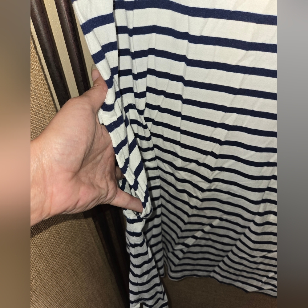 Women's Lands End Black White Stripe Nautical Shirt Dress With Pockets Size 6-8 - Picture 4 of 7